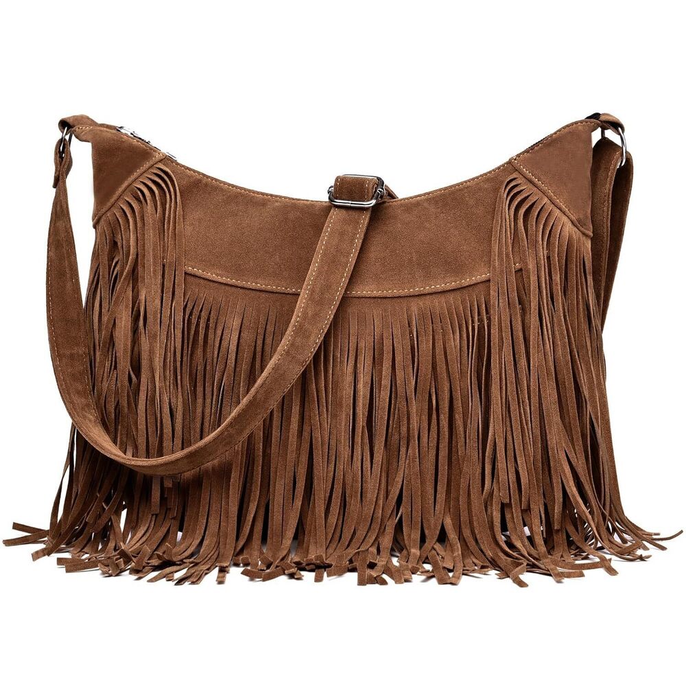 Fringe Hobo Bags for Women, Vintage Western Suede Crossbody Shoulder Purse